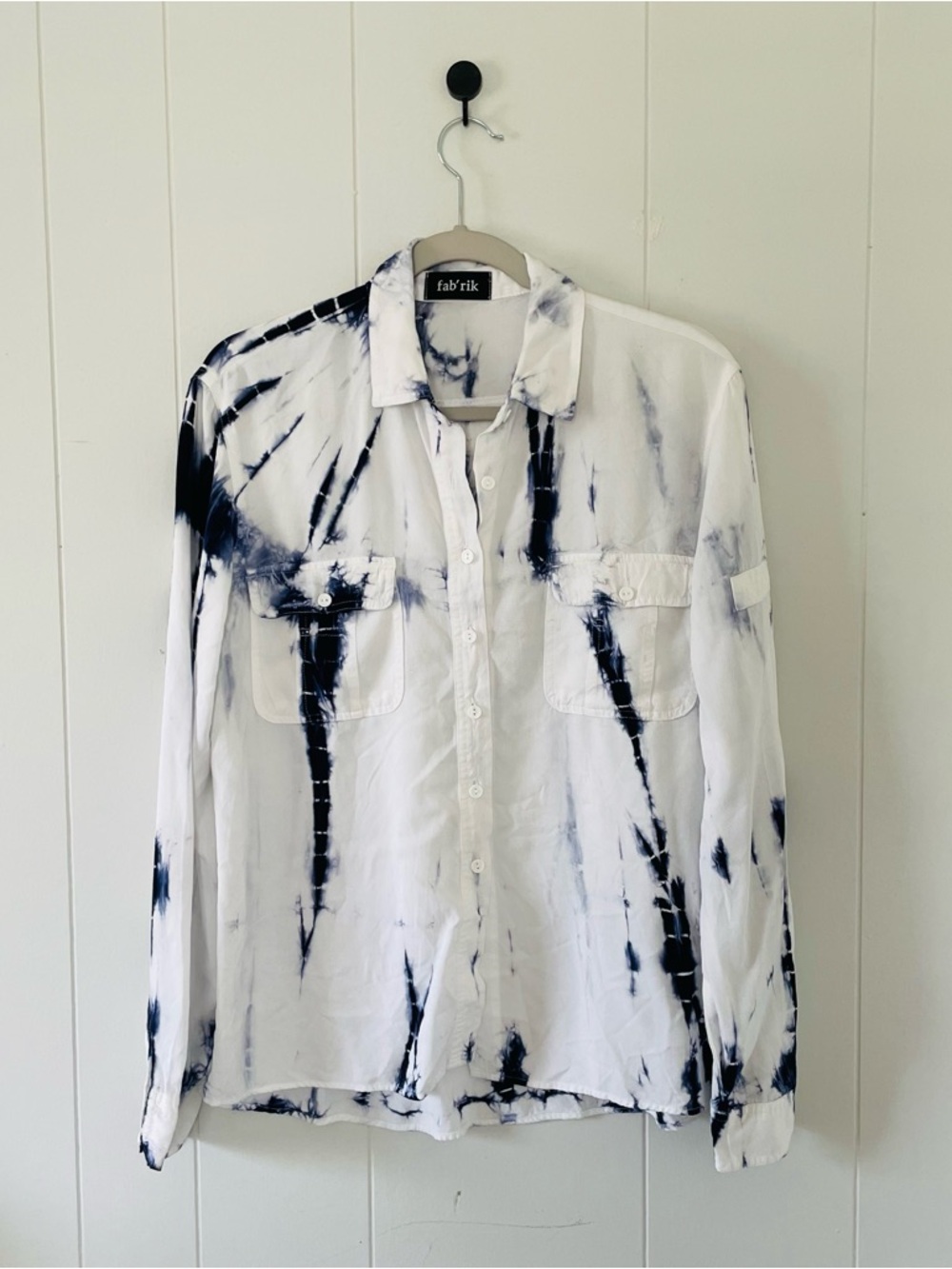 fab'rik White Button-Up Shirt with Navy Tie-Dye